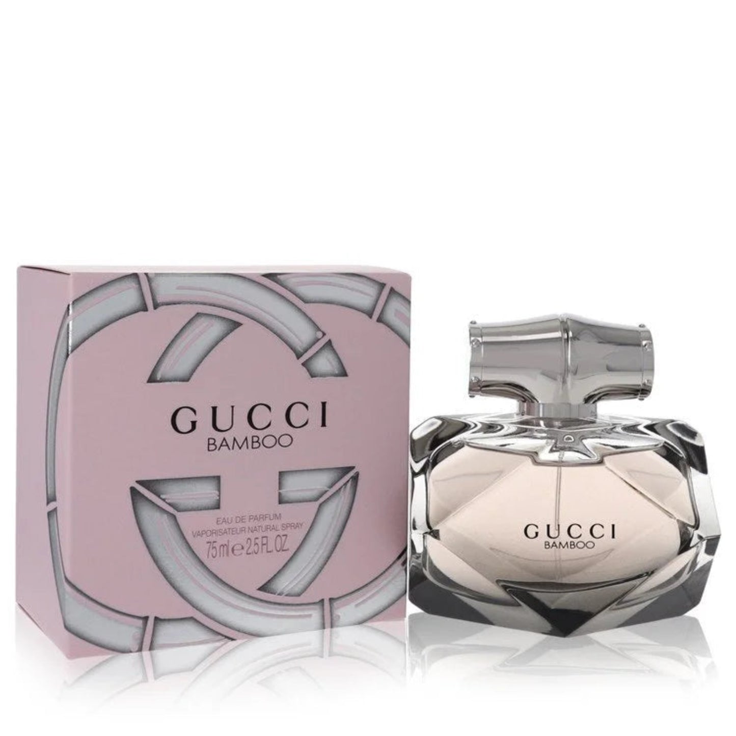 Gucci Bamboo perfume bottle and packaging on a white background