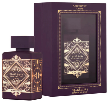 Lattafa Badee Al Oud Amethyst Carton and Bottle