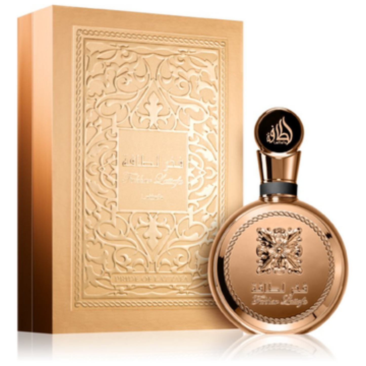 Lattafa Fakhar Gold Extrait Bottle and Carton
