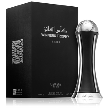 Lattafa Pride Winners Trophy Silver Carton and Bottle