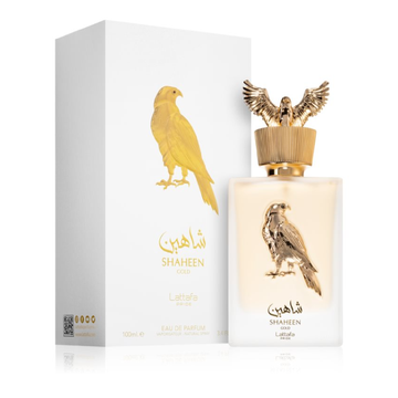 Lattafa Shaheen Gold Bottle and Carton