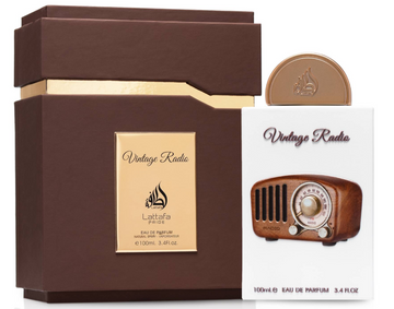 Lattafa Vintage Radio Bottle and Carton