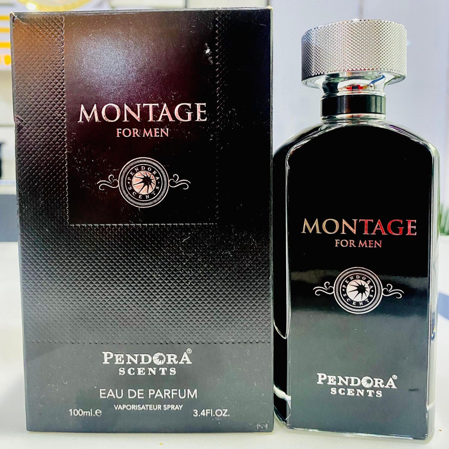 Pendára Scents Montage for Men Eau de Parfum bottle and packaging on a white background