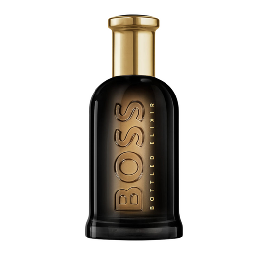 BOSS Bottled Elixir perfume bottle on a white background