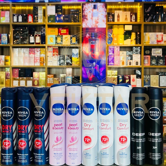 Display of Nivea hair care products in a store setting with shelves in the background.